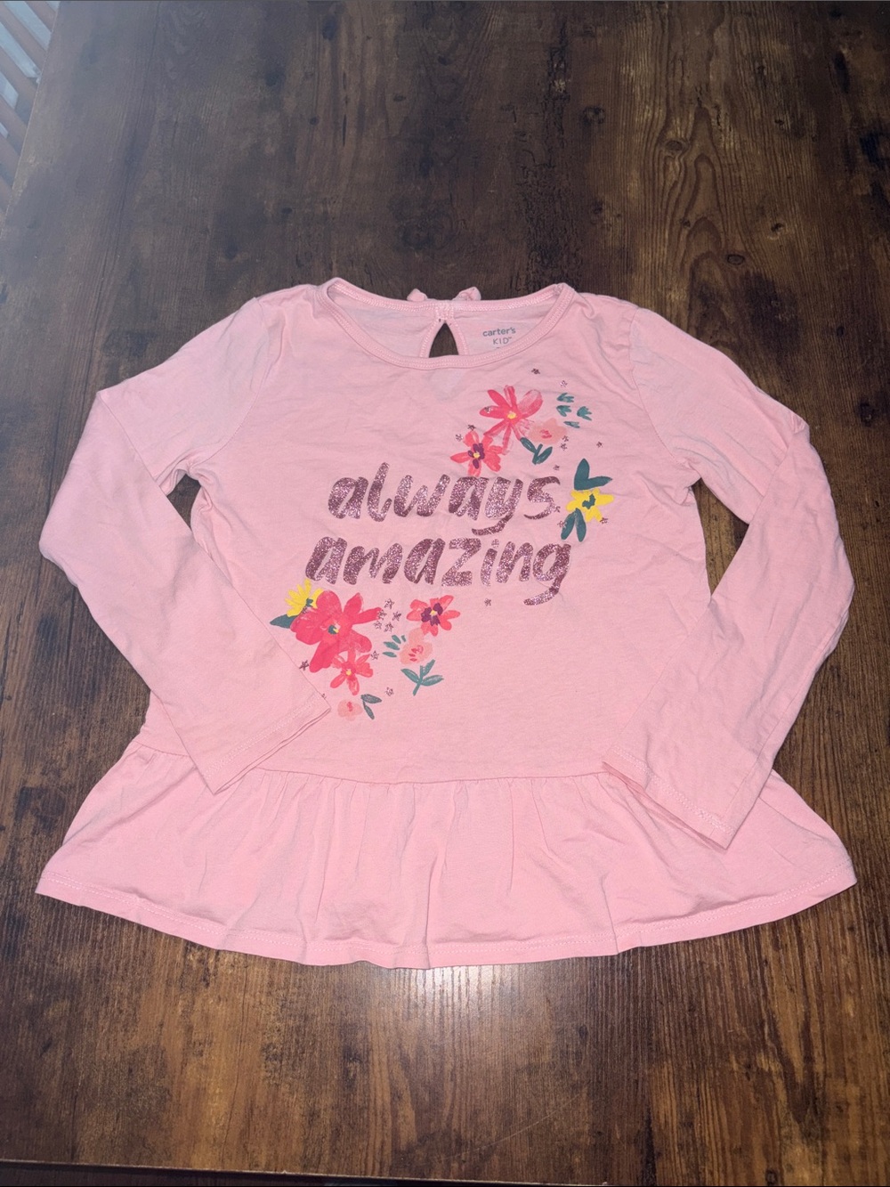 Carter's Pink Floral 'Always Amazing' Peplum Long-Sleeve Top